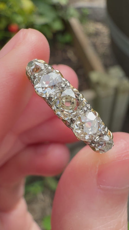 Antique 18ct gold old mine cut diamond five stone ring