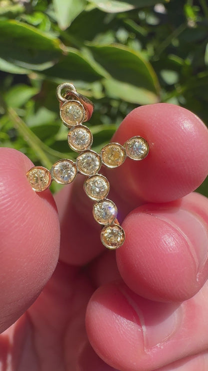 Vintage 14ct yellow gold 0.37ct TCW old European cut diamond bezel set cross pendant