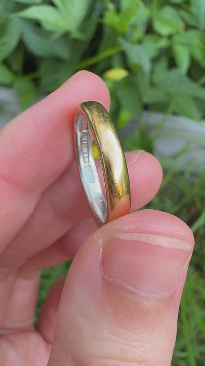 Vintage 22ct yellow gold band with platinum interior, 3mm wide