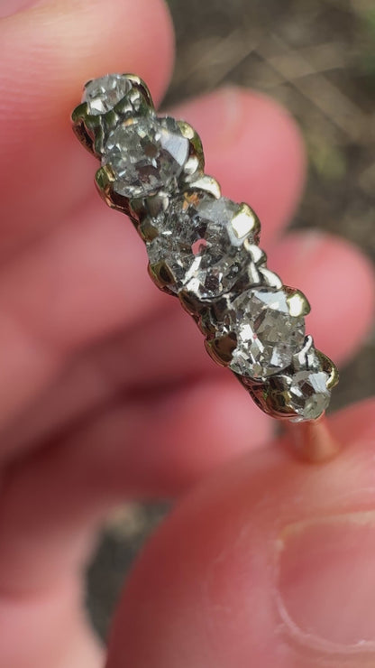 Vintage 18ct yellow gold five stone 0.28ct TCW old mine cut diamond ring