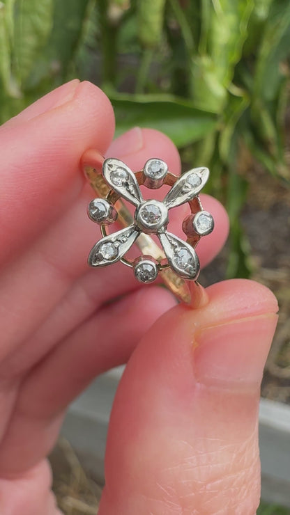 Antique 15ct yellow gold and platinum 0.14ct TCW old single cut diamond ring