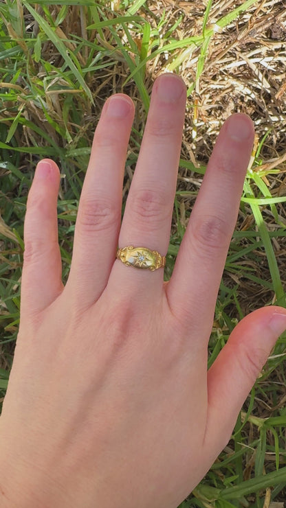 Antique 18ct yellow gold old mine cut diamond starset gypsy ring