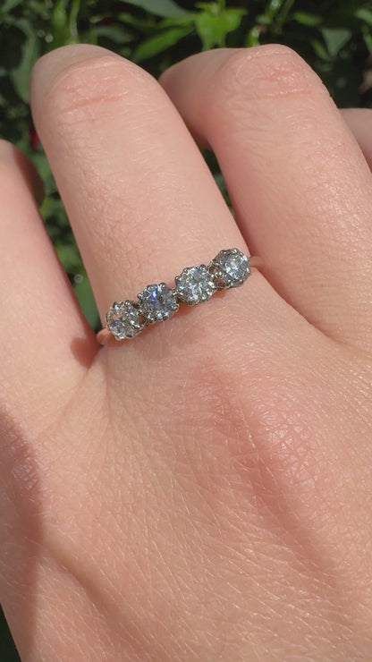 Vintage 18ct yellow gold and platinum four stone 0.76ct TCW old mine cut diamond ring