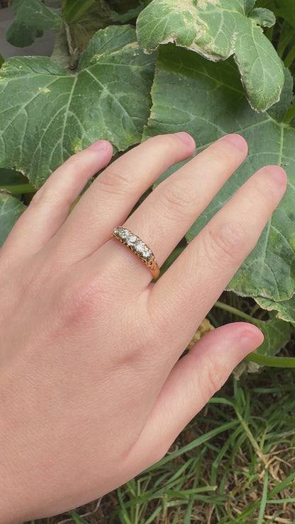 Antique Australian 18ct yellow gold five stone 0.42ct TCW old mine cut diamond ring