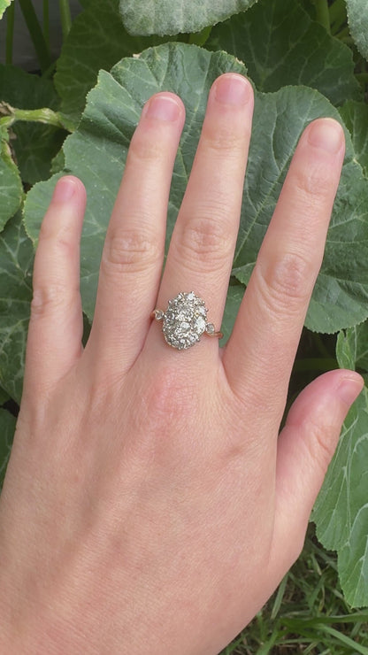 Antique 18ct yellow gold 1.74ct TCW old mine cut diamond cluster ring