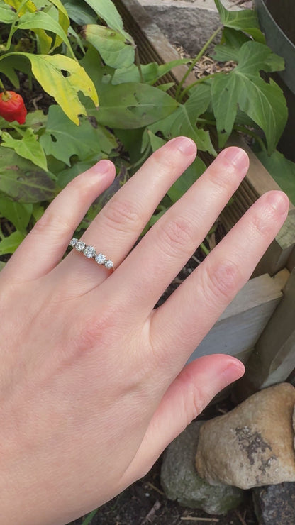 Antique English 18ct gold old cut diamond five stone ring