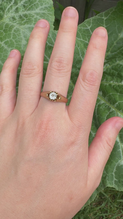 Vintage Mid Century 18ct yellow gold 0.4ct old mine cut diamond belcher ring