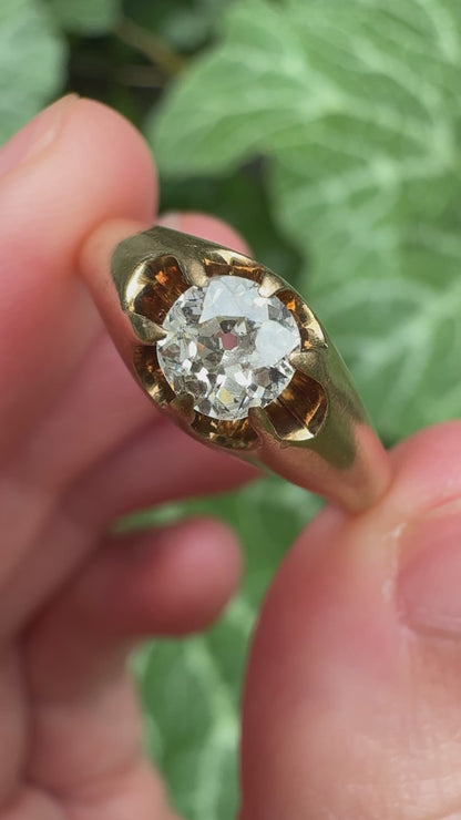 Vintage Mid Century 18ct yellow gold 0.4ct old mine cut diamond belcher ring