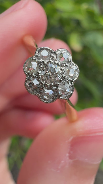 Antique 18ct yellow gold 0.4ct TCW old mine cut and single cut diamond daisy cluster ring