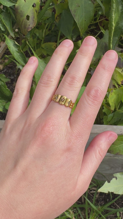Antique Edwardian English 18ct gold rose cut diamond gypsy ring
