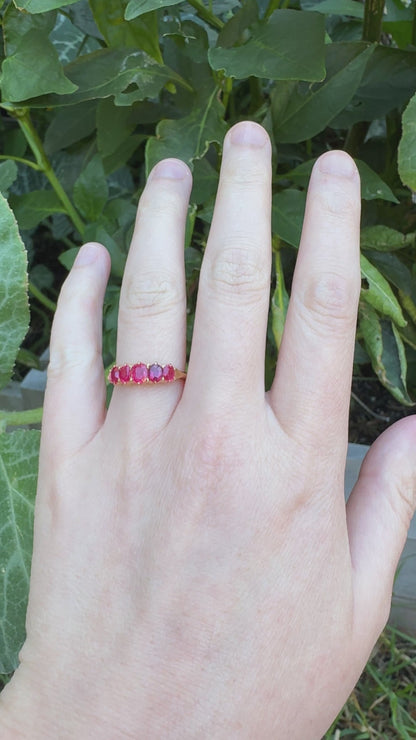 Antique 18ct yellow gold five stone 1.09ct TCW old single cut natural pink 'Jedi' spinel ring