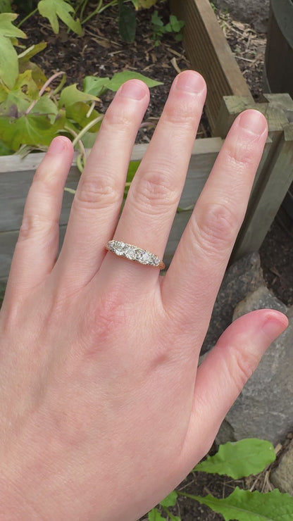 Antique 18ct gold old mine cut diamond five stone ring
