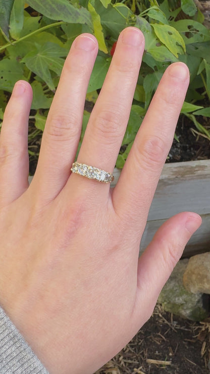 Antique 18ct yellow gold five stone 1.7ct TCW old mine cut diamond ring