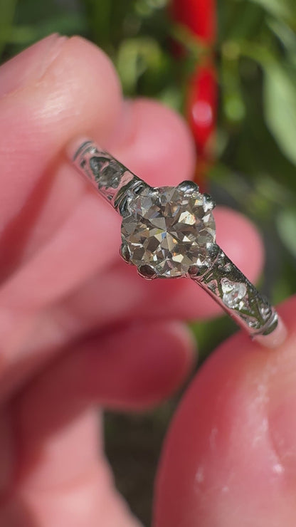Vintage 18ct white gold 0.2ct old European cut diamond solitaire ring