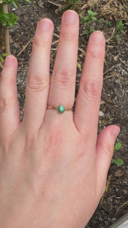Antique English 9ct rosy yellow gold turquoise cabochon ring