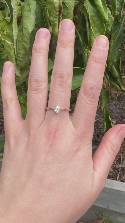 Vintage 9ct white gold 0.57ct old mine cut diamond solitaire ring