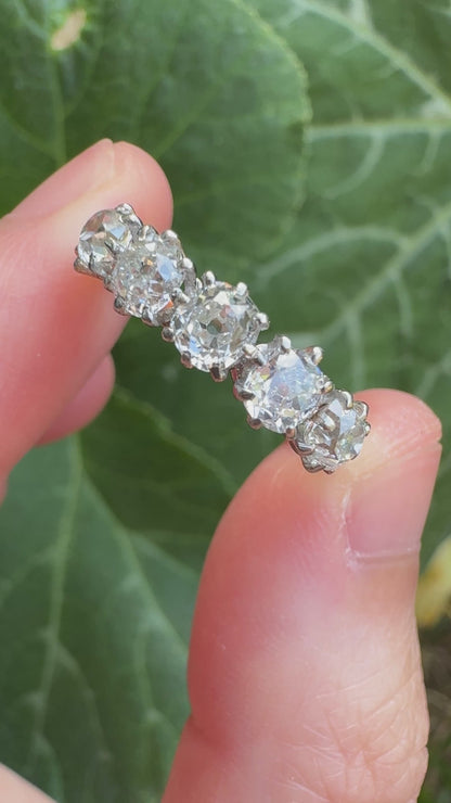 Antique 18ct yellow gold five stone 1.29ct TCW old mine cut diamond ring