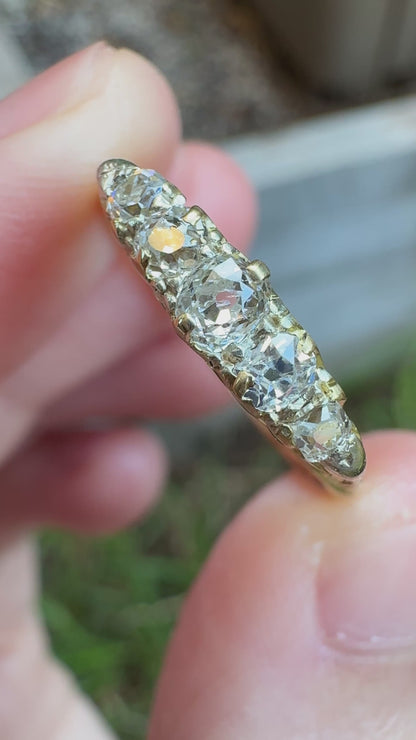Antique 18ct gold old mine cut diamond five stone ring
