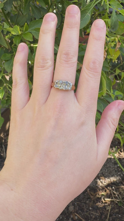 Antique 18ct yellow gold and platinum 1.1ct TCW old mine cut diamond double row ring