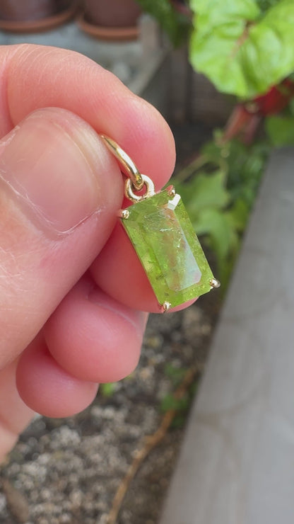 Handmade 9ct gold natural green Mali garnet pendant