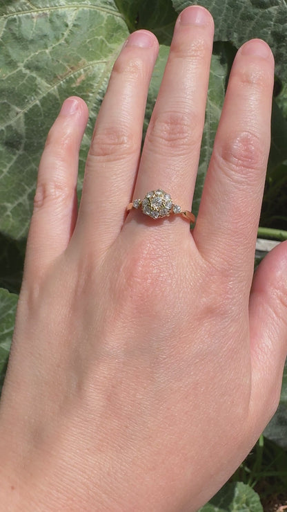 Antique 18ct yellow gold 0.55ct TCW old mine cut diamond starry cluster ring