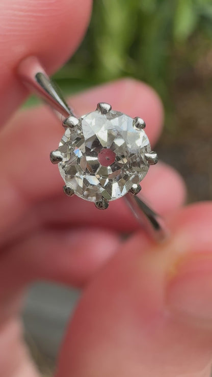 Vintage 9ct white gold 0.57ct old mine cut diamond solitaire ring