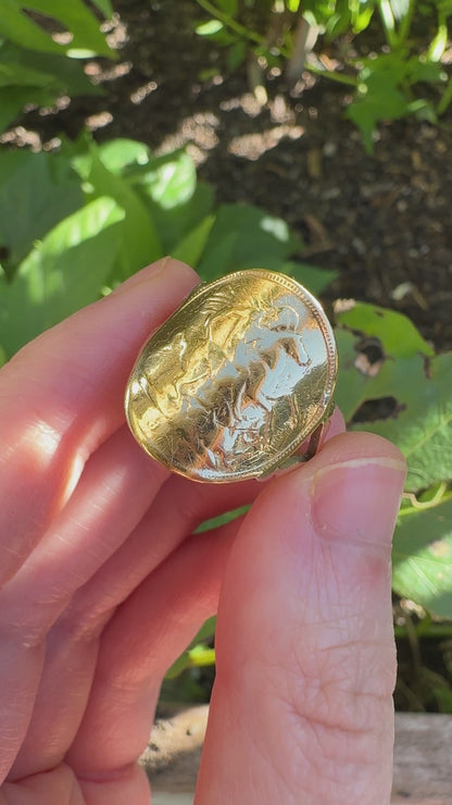 Antique 22ct yellow gold half sovereign ring on vintage 9ct yellow gold band
