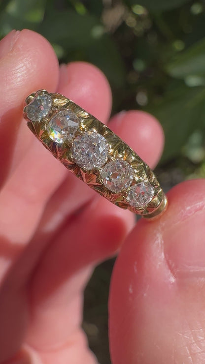 Antique Australian 18ct yellow gold five stone 0.45ct TCW old mine cut diamond ring