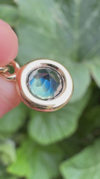 Custom handmade recycled 9ct yellow gold 1.03ct Australian parti sapphire bezel set pendant