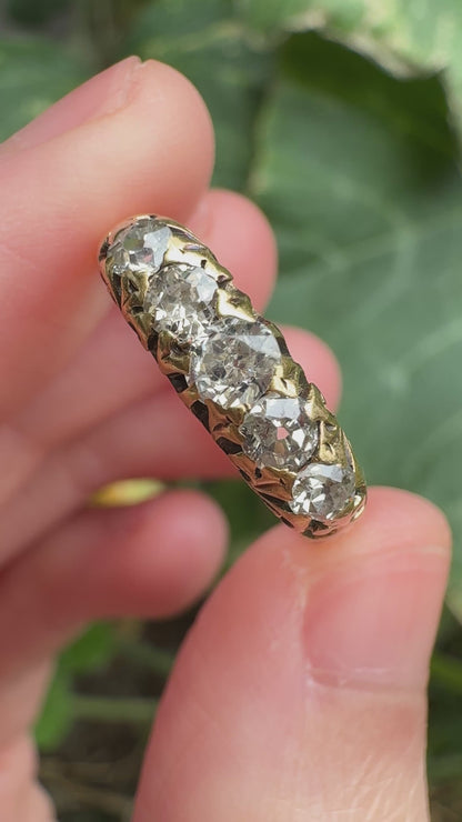 Antique Australian 18ct yellow gold five stone 0.42ct TCW old mine cut diamond ring