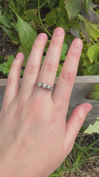 Antique 18ct gold old mine cut diamond trilogy ring