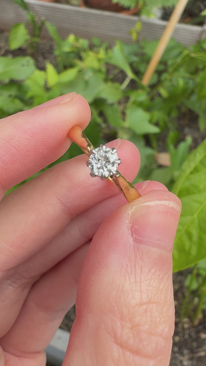 Vintage 18ct yellow gold and platinum 0.38ct old European cut diamond solitaire ring