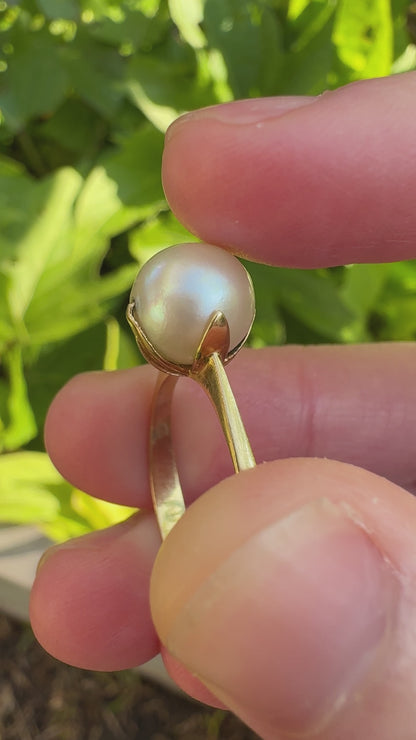 Vintage French 18ct yellow gold pearl ring