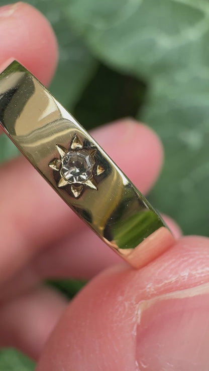 Vintage 9ct yellow gold 3pt single cut diamond starset gypsy ring