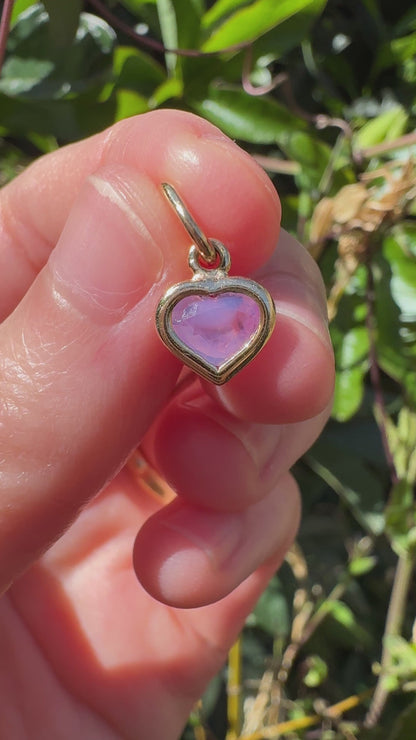 Custom 9ct yellow gold 0.66ct pink sapphire heart bezel set pendant