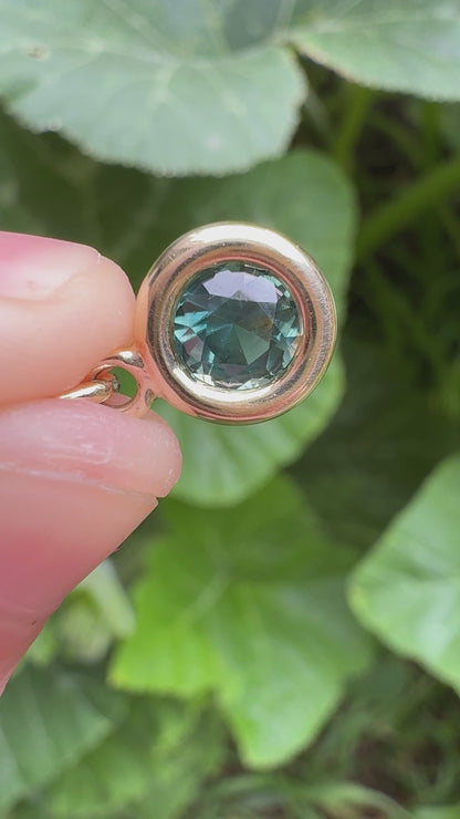 Custom handmade recycled 9ct yellow gold 1.08ct Australian parti sapphire bezel set pendant