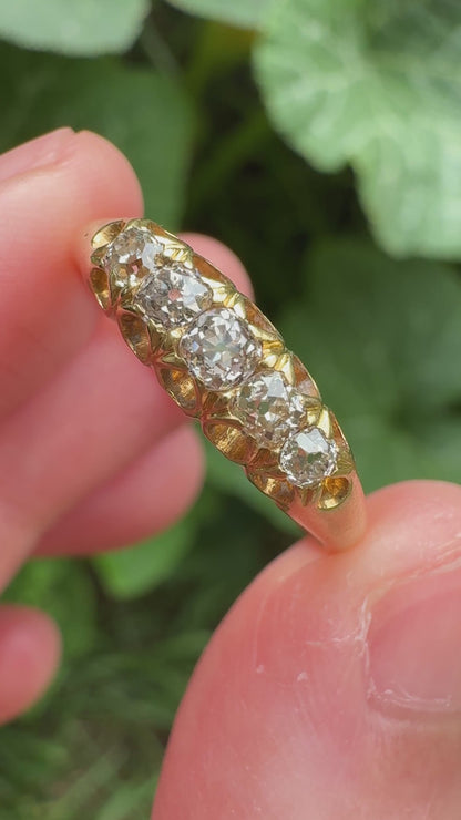 Antique English 18ct yellow gold five stone 0.3ct TCW old mine cut diamond ring