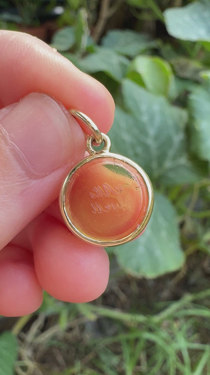 Custom handmade recycled 9ct yellow gold 'All's well' antique paste fob seal bezel set pendant