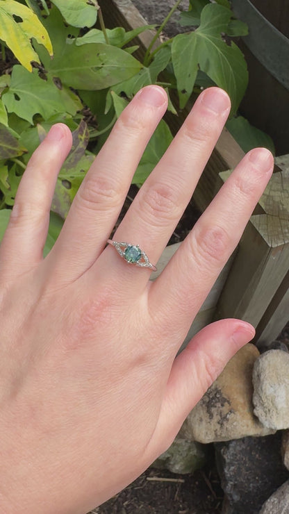 Antique platinum natural Australian parti sapphire and diamond ring