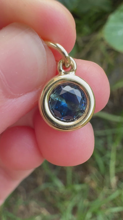 Custom handmade recycled 9ct yellow gold 0.95ct natural Australian parti sapphire bezel set pendant