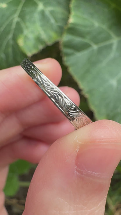 Vintage platinum 0.7ct TCW old mine cut diamond engraved half eternity ring